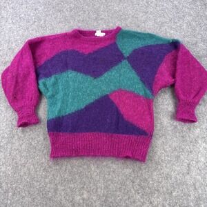 Vintage Christian Dior Sweater Womens Small Mohair Blend Colorblock Fuzzy 80s